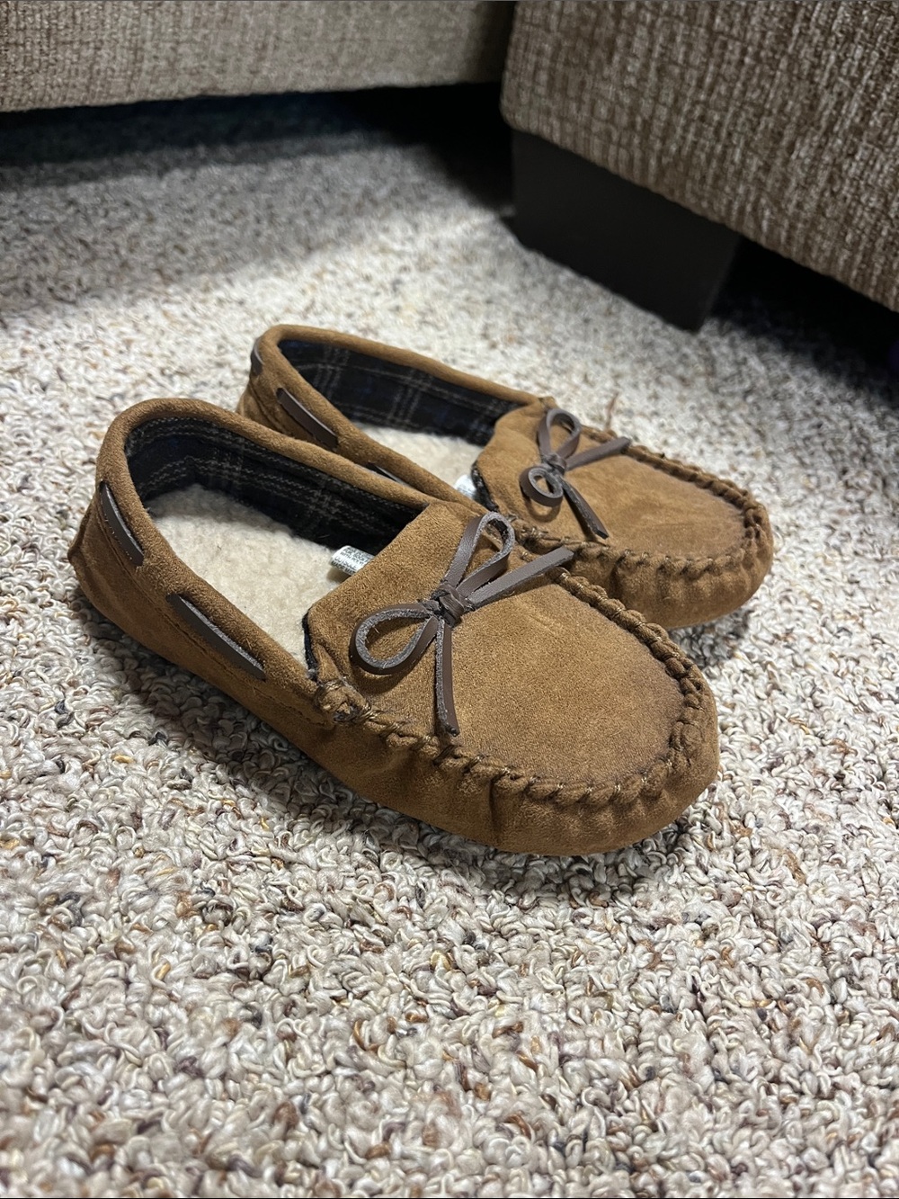 Target Kids Brown Suede Moccasin Slippers with Bow